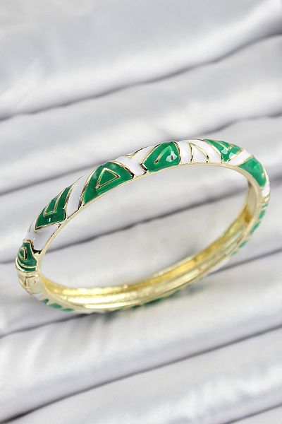 BESKAR Mineli Brass Green White Motif Women's Handcuffs
