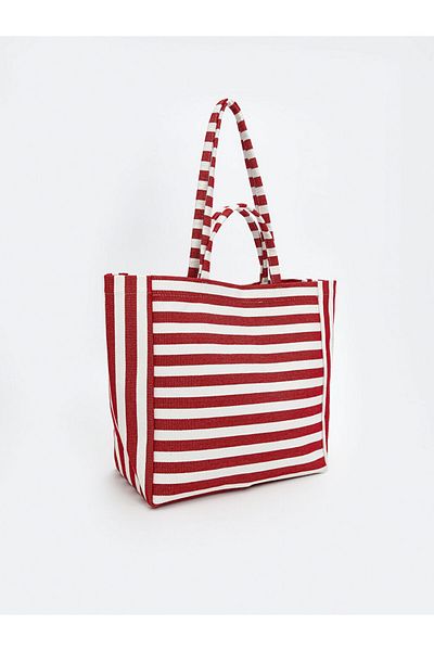 LC Waikiki Sari Striped Canvas Women's Beach Bag