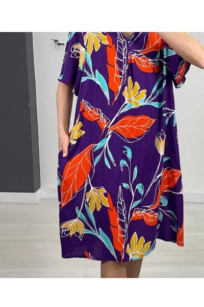 atelyu Women's Summer Collar Viscose Plus Size Dress