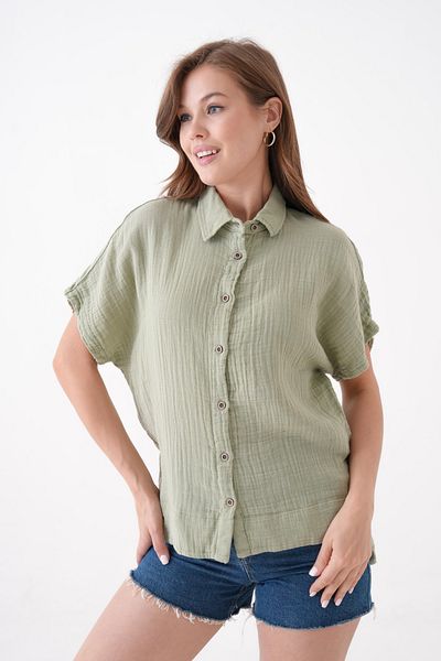 Butik 100% ΒΑΜΒΑΚΙ ΛΕΠΤΟΜΕΡΗ ΚΑΛΟΚΑΙΡΙΝΟ ΜΟΥΣΙΛΙΝΟ ΠΟΥΚΑΜΙΣΟ ΜΠΛΟΥΖΑ MG-204