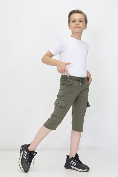 RAPİDO LİFE Erkek Çocuk Açık Mavi Kargo Cepli Modern Keten Kapri İp Detaylı Yazlık Günlük Kullanıma Uygun