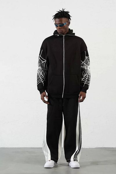 STILVANA Three thread b Printed zipper k Hooded cardigan - black