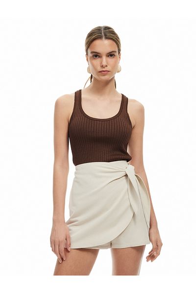 Koton New Season Linen Blended Double Breasted Tie Detail Shorts Skirt
