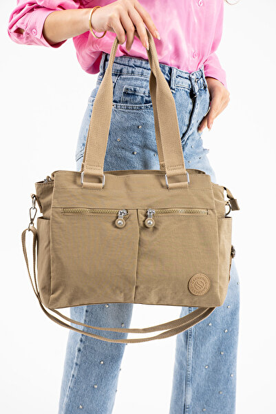 Sanmorris 3026 Women's Large Size Compartment Water Resistant Crinkle Fabric Crossbody and Shoulder Strap Bag