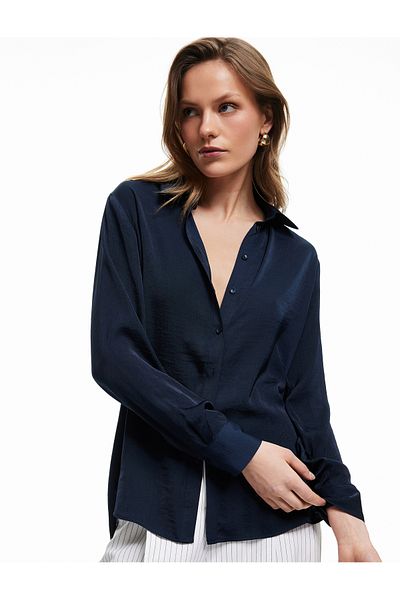 Koton New Season Aerobin Fabric Long Sleeve Classic Collar Satin Shirt