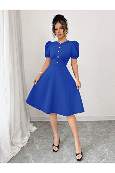 Monapera Μίνι φόρεμα με κοντό μανίκι με λαιμόκοψη με λεπτομέρεια με κουμπιά