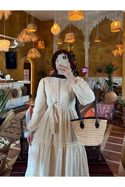 MACMODA Eteği fırfırlı Dantel Şerit Detaylı Elbise