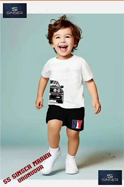 SS SİNSER Tricou cu gât rotund cu imprimeu special pentru copii „CAR BLACK HA...