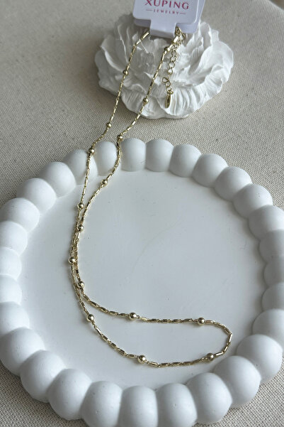 Modacaprea Xuping 14K Düz Dorika Zincir Model Zincir Kolye - 50 cm | Kararmaz Kadın Takı Çelik Kolye