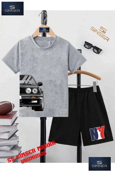 SS SİNSER Tricou cu gât rotund cu imprimeu special pentru copii „CAR BLACK HA...