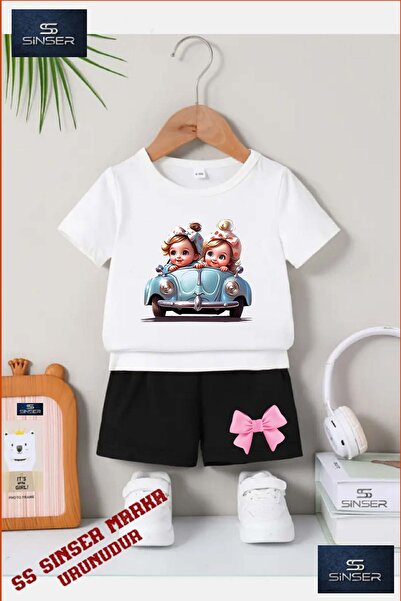 SS SİNSER Tricou cu gât rotund cu imprimeu special pentru copii „CAR 2LI GIRL...