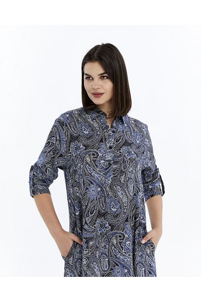 Nehir tekstil Four Button Collar Shirt Collar Pocket Long Viscose Summer Dress