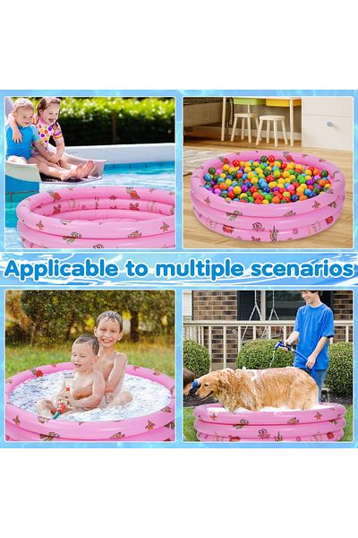 Joyful Box Round inflatable pool for children, Soft double base, 90 cm, Pink
