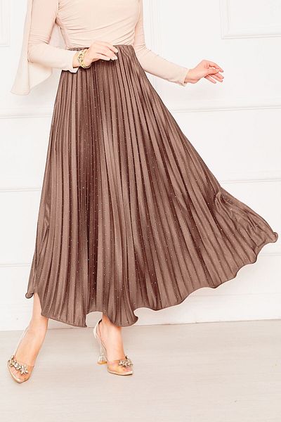 EBRUTESETTÜR Stone Deraylı Pleated Jersey Pleated Skirt