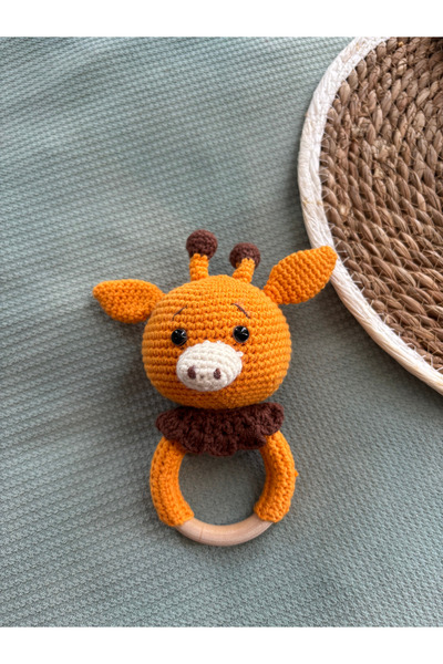 Aia&Co Amigurumi Sevimli Zürafa Çıngırak Ve Diş Kaşıyıcı Organik Örgü Oyuncak