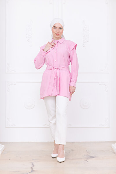 SiSorti Moda Πουκάμισο Hijab με λεπτομέρεια με ζώνη και επωμίδα