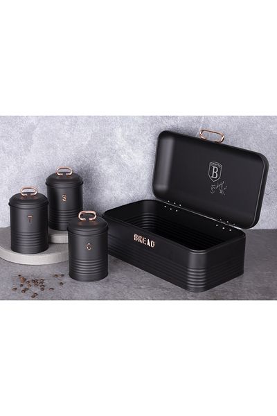 Berlinger Haus Bread Box And 3 Containers Black Rose Collection Bh 6753