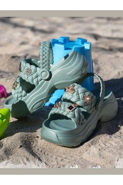 Ayakkabı Durağı Women's Heeled Soft Sole Stone Sandals Slippers