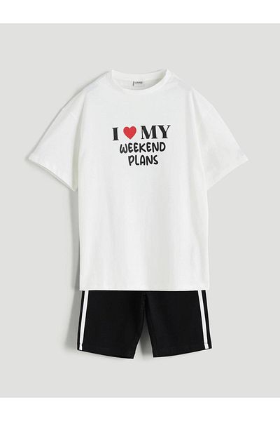 LC Waikiki Ecru Crew Neck Girl's T-Shirt and Leggings