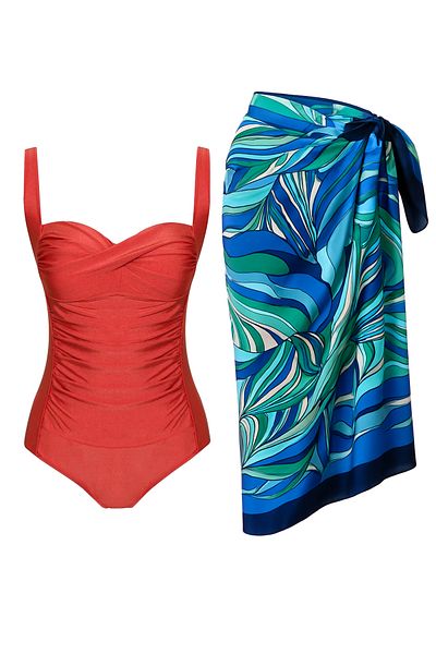 CUPSEA Γυναικείο συσκευαστικό Draped Cinnamon Teal Blue Inner Show Not Pareo Σετ 2 Κομψό και αδυνατιστικό αποτέλεσμα