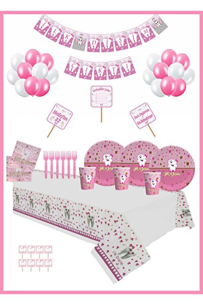 motto party İlk Dişim Diş Buğdayı Parti Seti Pembe 16 Kişilik