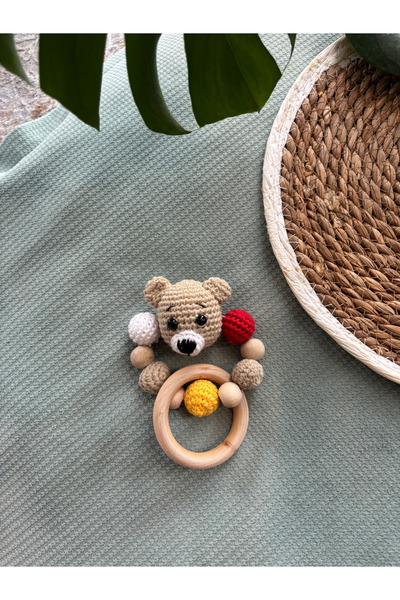 Aia&Co Amigurumi Sevimli Ayıcık Çıngırak Ve Diş Kaşıyıcı Organik Örgü