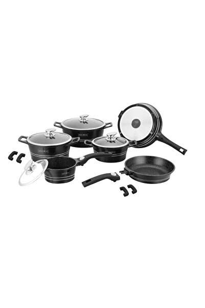 Royalty Line ES 2014M 14-piece pot and pan set, black, marbled, non-stick, in...