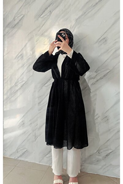 DİLEKBUTİK Black Spotted Chiffon Summer Kimano