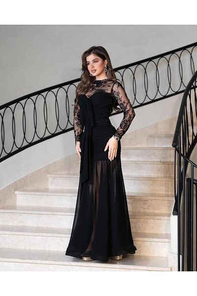 ALANOOD FASHION Qamar Dress - Black and White Lace Dress