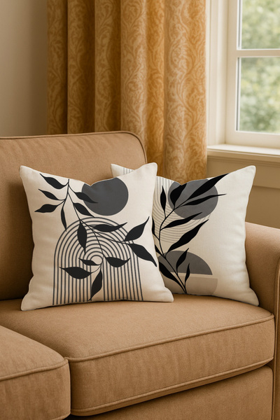 Leolife مجموعة غطاء وسادة مطبوعة رقمية بنمط بوهيمي رمادي حديث مكونة من قطعتين