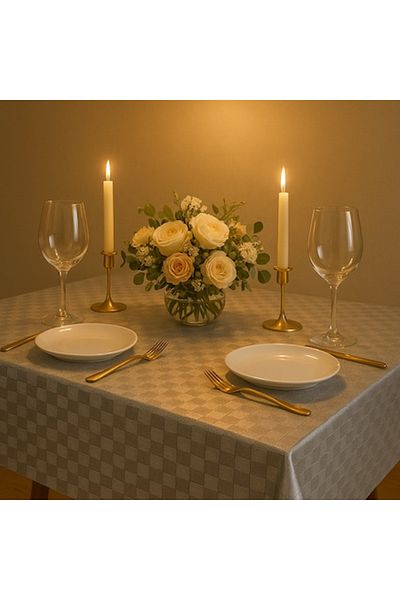 Brava Casa Față de masă Quadra Gris Luxe, 400×140 cm, anti-pete, PVC