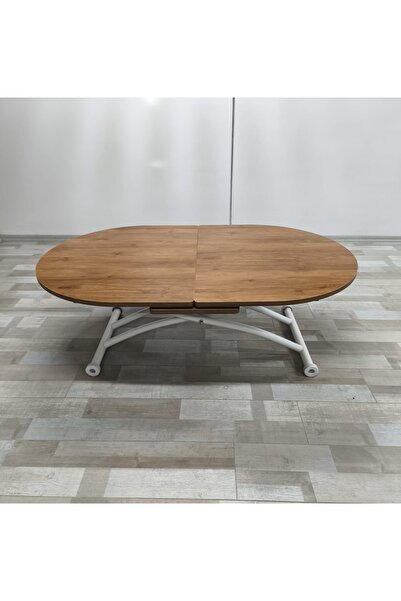 SEHPAM AKILLI Ortadan Açılır Akıllı Yemek Masası Oval Mdf Tabla Alt Mekanizma Metal Beyaz Renk