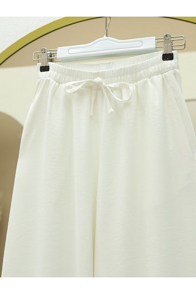 Modamorfo Ελαστική μέση με κορδόνια Loose Wide Leg Modal Fabric Casual Παντελόνι - εκρού