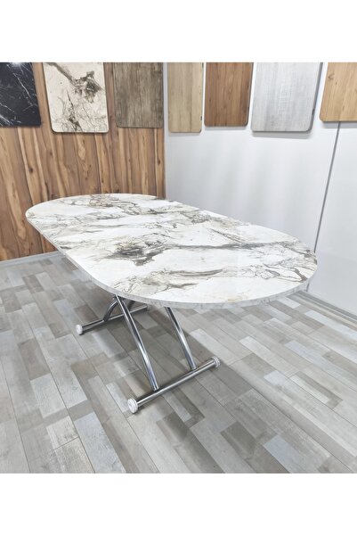 SEHPAM AKILLI Ortadan Açılır Akıllı Yemek Masası Oval Mdf Tabla Alt Mekanizma Metal Krom Kaplama