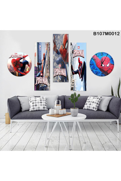 A2ZTR Çocuklar desenleri 5 Parçalı Dekoratif Duvar Tablo Saatli