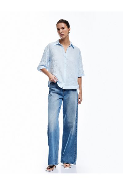 Koton New Season Classic Collar Elbow Length Short Sleeve Oversize Shirt