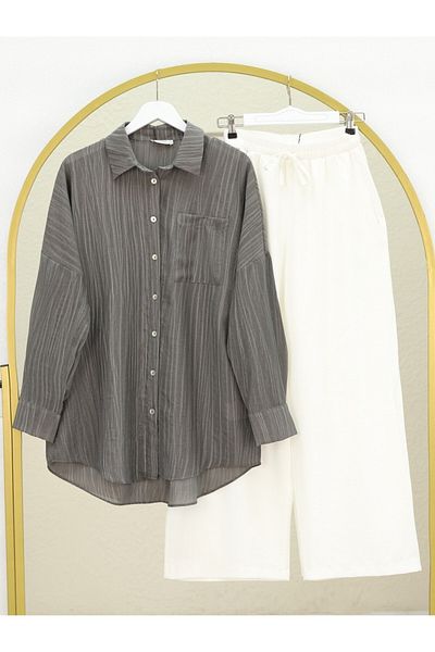 Modamorfo Single Pocket Long Loose Shirt on the Back - Anthracite