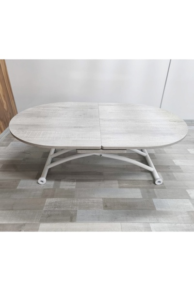 SEHPAM AKILLI Ortadan Açılır Akıllı Yemek Masası Oval Mdf Tabla Alt Mekanizma Metal Beyaz Renk