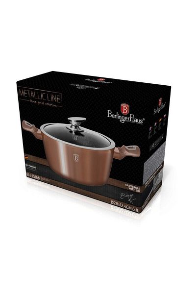 Berlinger Haus Oală marmorată cu capac 28 cm, auriu-roz metalic, Berlinger Haus BH 1516N