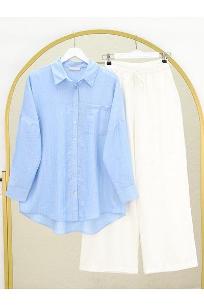 Modamorfo Single Pocket Long Loose Shirt on the Back - Light Blue