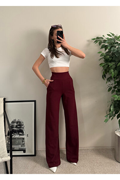 LUVESSE بنطلون دينيسا كريب كورسيج بورجوندي مع جيوب