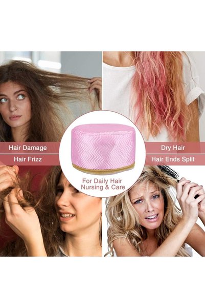 R Beauty طاقية حرارية للعناية بالشعر من ار بيوتي وردي/أبيض