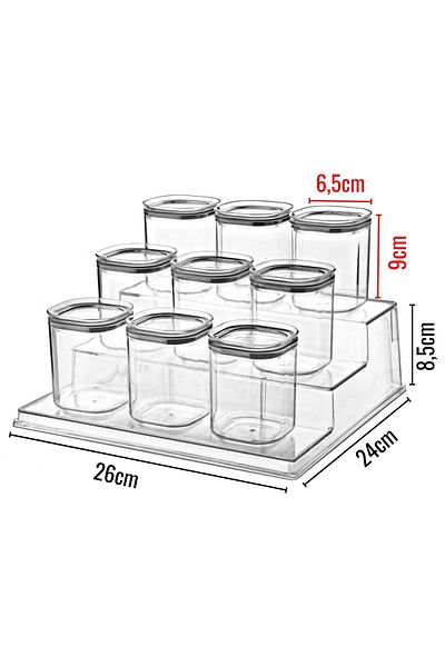 NY HOME Set of 12 Square Spice Storage Containers with Stand and Labels Transparent 180 ml