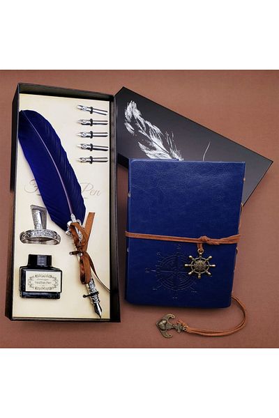AC BOX Leather Notebook and Feather Pen