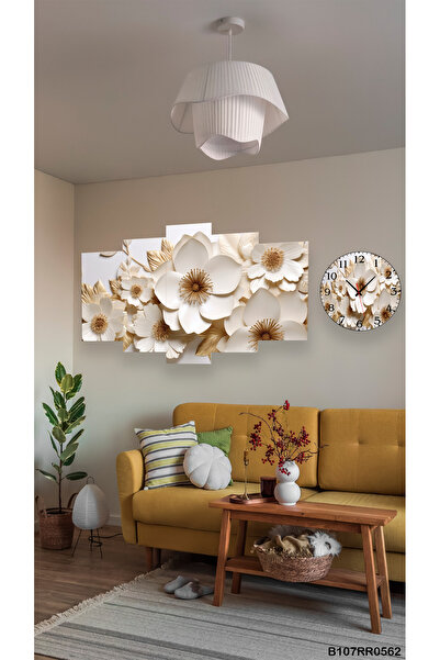 A2ZTR Duvar Mdf Tablo 5 Parça Set Ve saatli