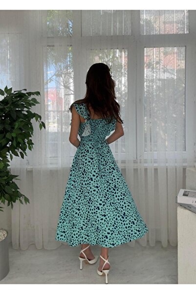 LUVESSE فستان سوليا فيروزي بأكمام متوسطة الطول