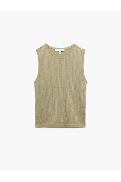 Koton New Season Koton X Sima Tarkan - Sequin Sequin Embroidered Crew Neck Sleeveless Knitwear Undershirt