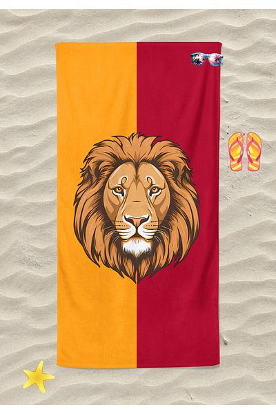 Erays Home Yellow Red Lion Digital Printed Beach Towel Unisex Beach Towel Sea Towel