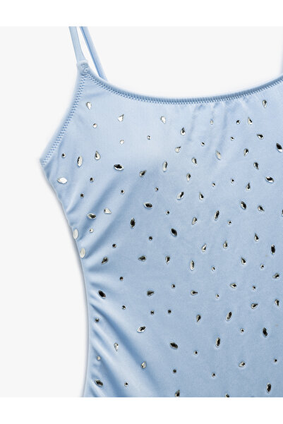 Koton Νέα σεζόν Koton X Sibil Çetinkaya - Λεπτομερές μαγιό με λεπτό λουράκι με λαιμόκοψη U με γυαλιστερή πέτρα