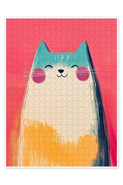 Jeronkarji Happy Pastel Kids Kedi 500 Parça Puzzle Yapboz Kedi Köpek Temalı D...